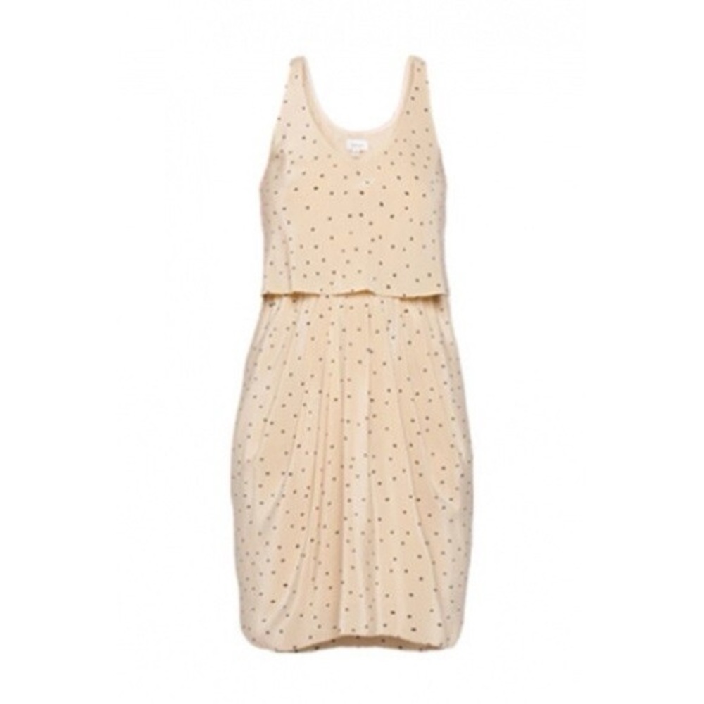 Aritzia Balletcore girly Babaton Silk Beige Polka Dot Dress- size M